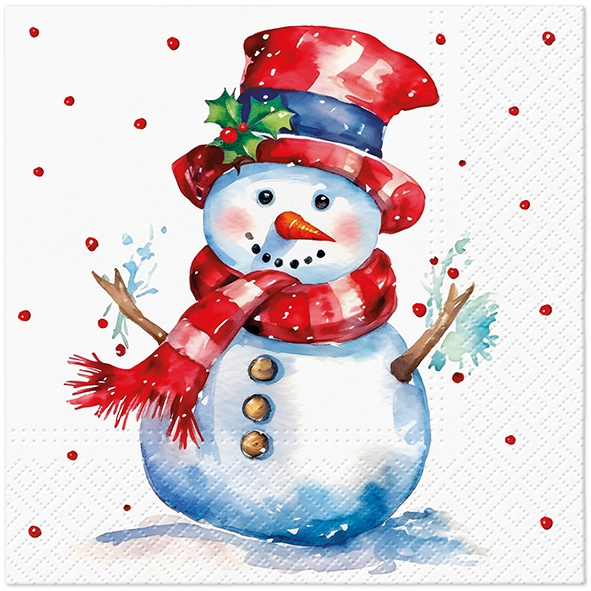 Șervețel - Watercolor Snowman - 33x33 cm 1 Șervețel - Watercolor Snowman - 33x33 cm