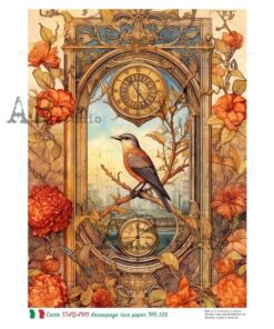 Hârtie de orez - Bird and Clock - A4