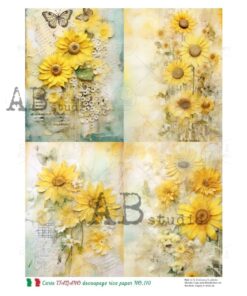 Hârtie de orez - Butterflies and Sunflowers 2 - A4
