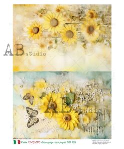 Hârtie de orez - Butterflies and Sunflowers - A4