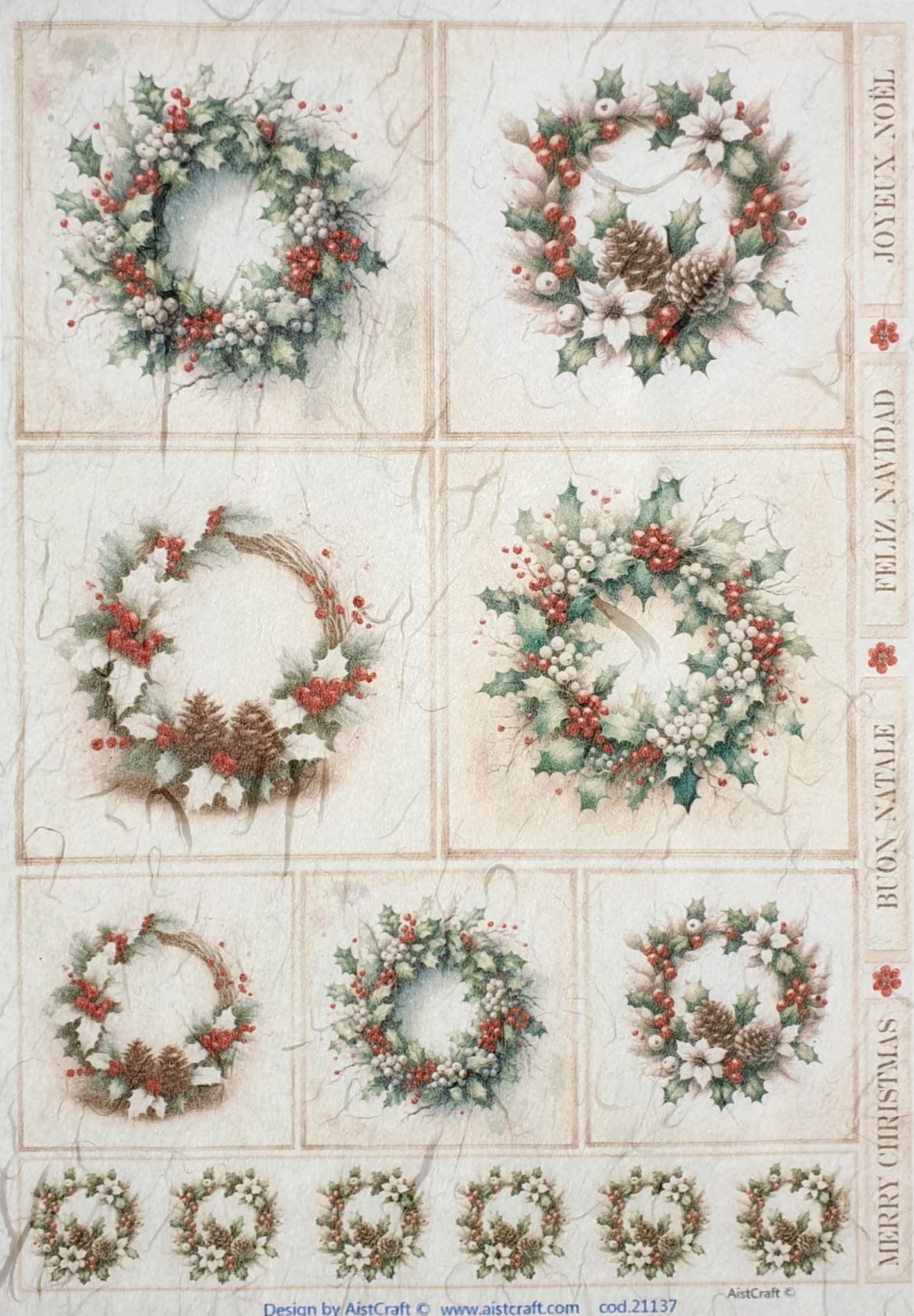 Hârtie de orez - Christmas Wreath - A4 1 Hârtie de orez - Christmas Wreath - A4