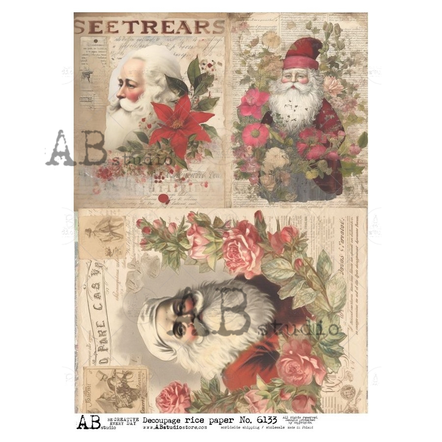 Hârtie de orez - Floral Santa - A4 1 Hârtie de orez - Floral Santa - A4