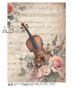 Hârtie de orez - Floral Violin - A4
