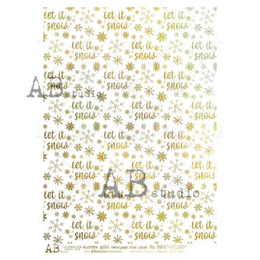 Hârtie de orez - Gold Christmas - Let it snow - A4 1 Hârtie de orez - Gold Christmas - Let it snow - A4