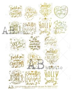 Hârtie de orez - Gold Christmas whises - A4
