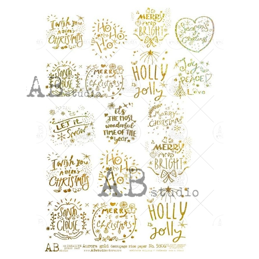 Hârtie de orez - Gold Christmas whises - A4 1 Hârtie de orez - Gold Christmas whises - A4