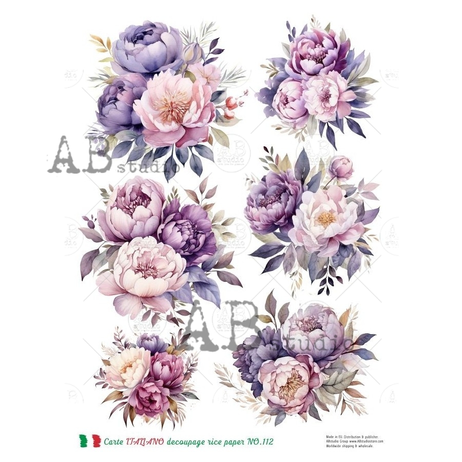 Hârtie de orez - Peonies Pastel - A4 1 Hârtie de orez - Peonies Pastel - A4