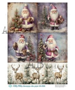 Hârtie de orez - Santa & Deer - A4