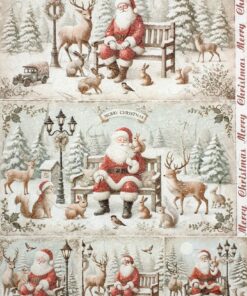 Hârtie de orez - Santa with Animals 2 - A4