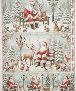 Hârtie de orez -Santa with Animals - A4
