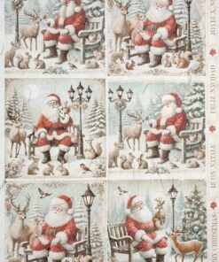 Hârtie de orez -Santa with Wild Animals - A4