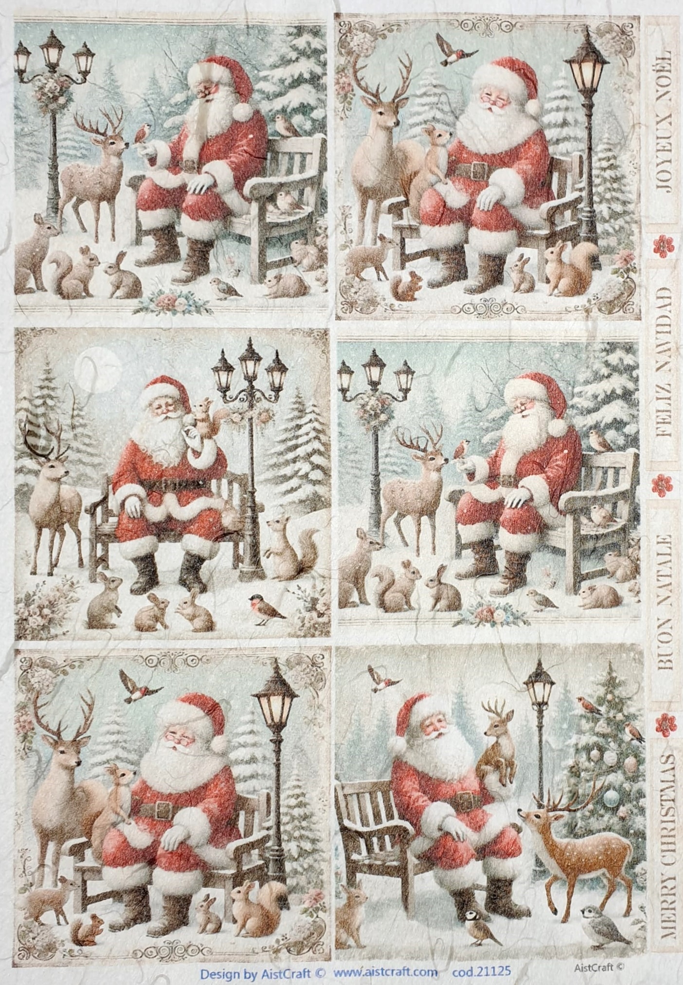 Hârtie de orez -Santa with Wild Animals - A4 1 Hârtie de orez -Santa with Wild Animals - A4