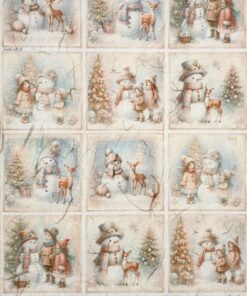 Hârtie de orez - Snowman and Children 2- A4