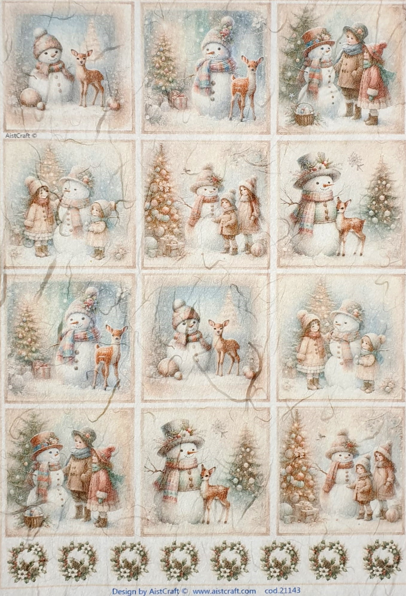 Hârtie de orez - Snowman and Children 2- A4 1 Hârtie de orez - Snowman and Children 2- A4