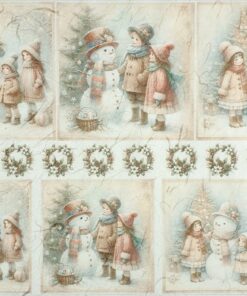 Hârtie de orez - Snowman and Children - 32x45 cm