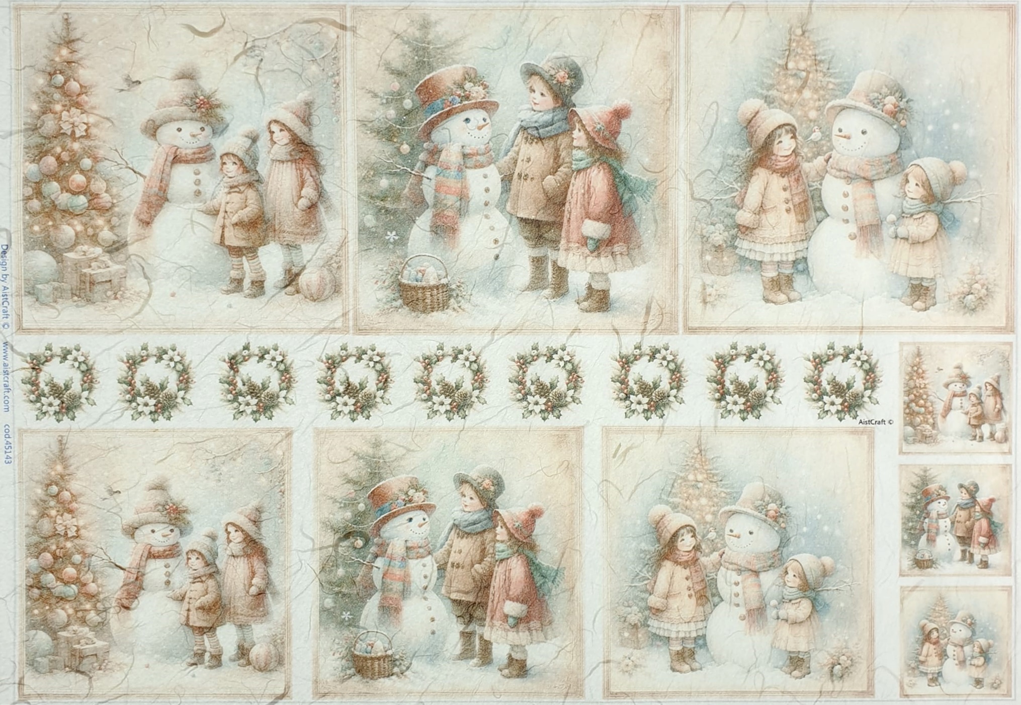 Hârtie de orez - Snowman and Children - 32x45 cm 1 Hârtie de orez - Snowman and Children - 32x45 cm