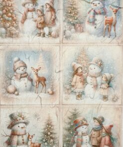 Hârtie de orez - Snowman and Children - A4