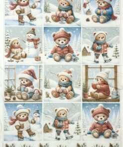 Hârtie de orez - Winter Teddy Bear 2 - A4