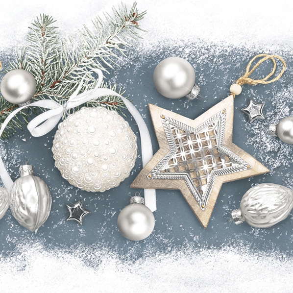 Șervețel – Silver Elegant Baubles – 33×33 cm 1 Șervețel – Silver Elegant Baubles – 33×33 cm
