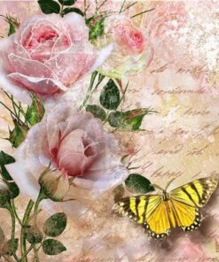 Șervețel – Tranqulity - Butterfly on roses – 33×33 cm