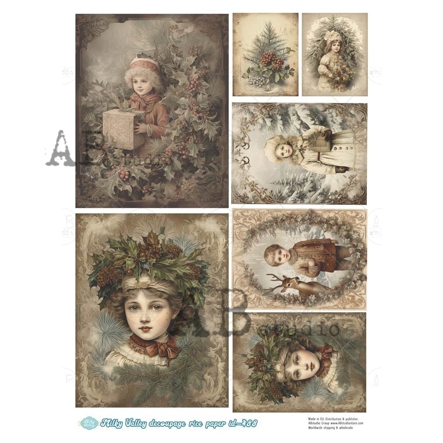 Hârtie de orez - Children in Winter - A4 1 Hârtie de orez - Children in Winter - A4