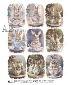 Hârtie de orez - Christmas Bunnies - A4
