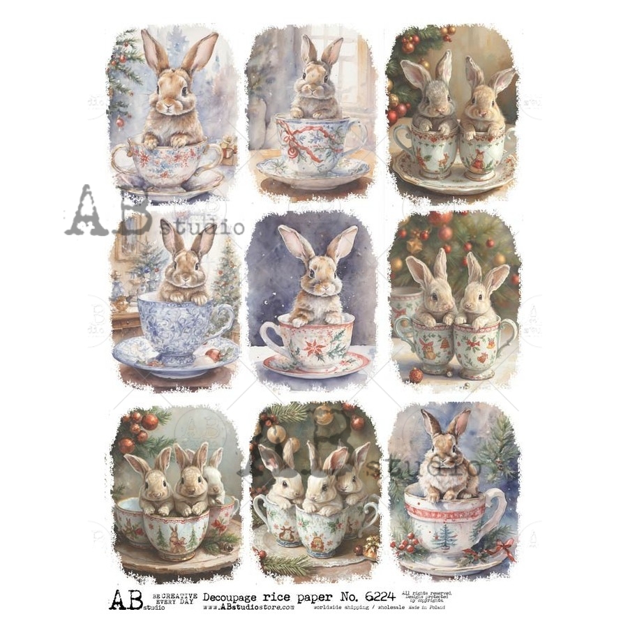 Hârtie de orez - Christmas Bunnies - A4 1 Hârtie de orez - Christmas Bunnies - A4