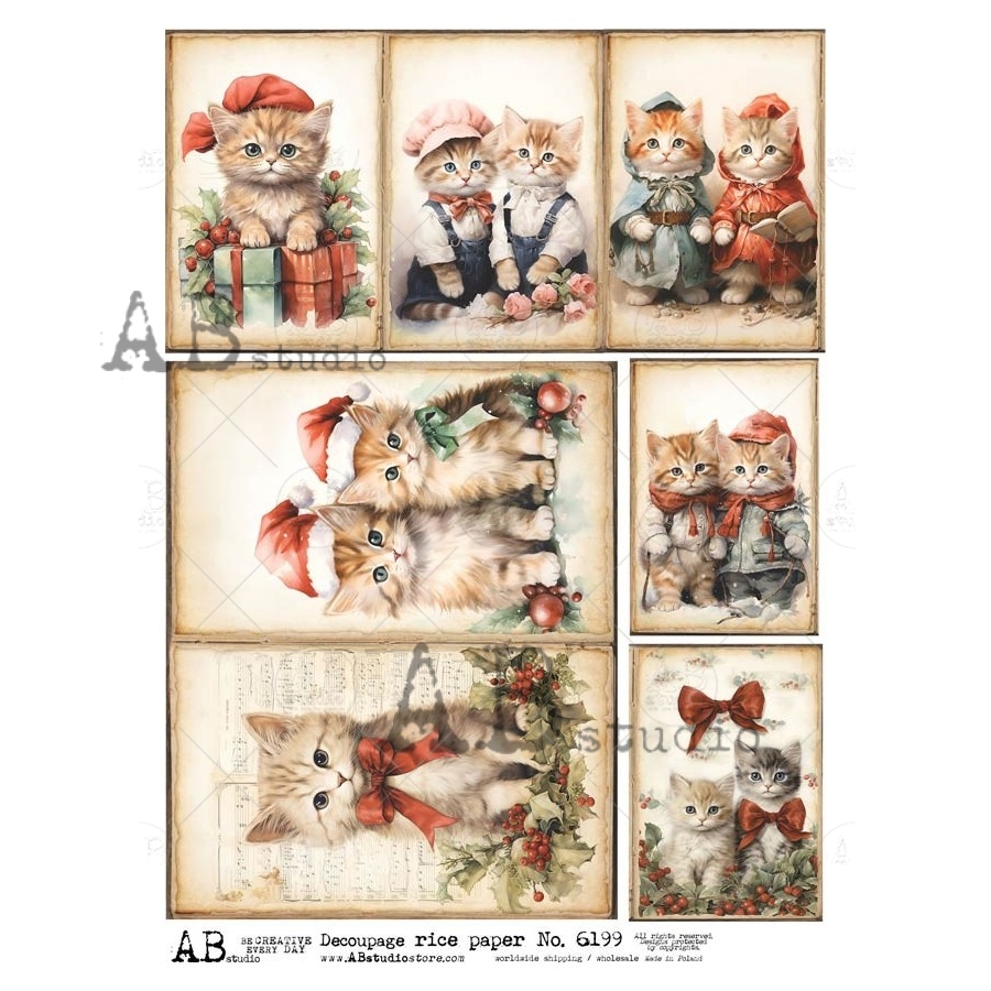 Hârtie de orez - Christmas Kitten 2 - A4 1 Hârtie de orez - Christmas Kitten 2 - A4