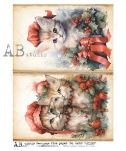Hârtie de orez - Christmas Kitten - A4
