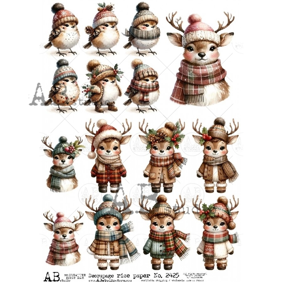 Hârtie de orez - Fawns and Birds - A4 1 Hârtie de orez - Fawns and Birds - A4