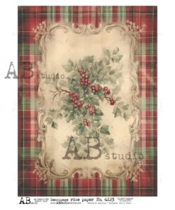 Hârtie de orez - Holly Berry Plaid - A4