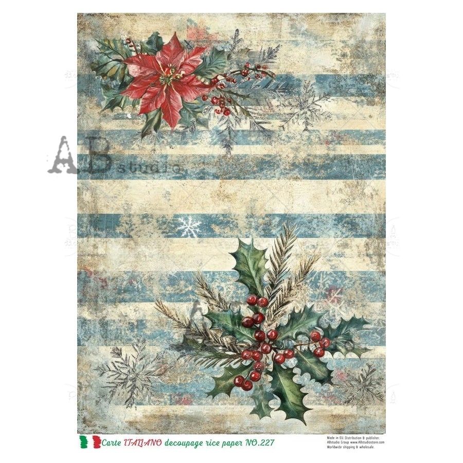 Hârtie de orez - Ilex and Poinsettia - A4 1 Hârtie de orez - Ilex and Poinsettia - A4