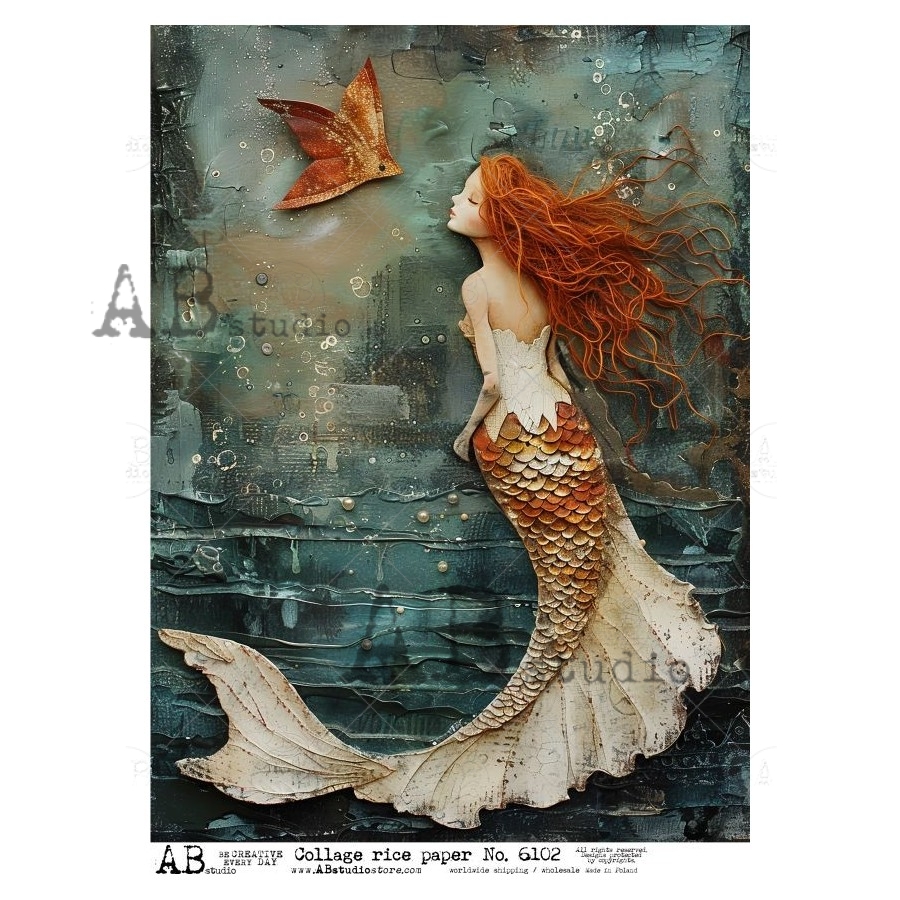 Hârtie de orez - Mermaid Underwater Art - A4 1 Hârtie de orez - Mermaid Underwater Art - A4