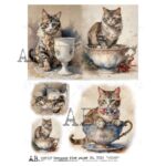 Hârtie de orez - Teacup cat label - A4