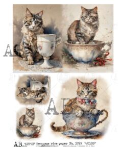 Hârtie de orez - Teacup cat label - A4