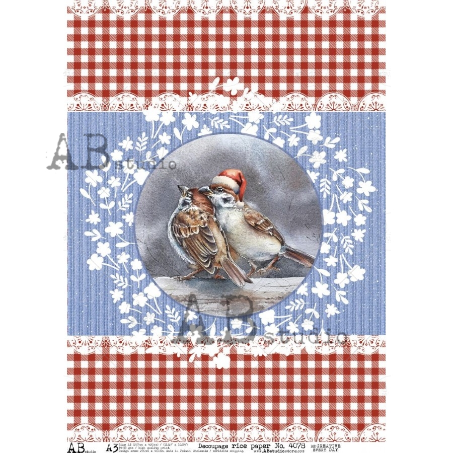 Hârtie de orez – Medallion with Sparrows blue – A3 1 Hârtie de orez – Medallion with Sparrows blue – A3