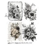 Hârtie de orez - Flowers sepia - A4