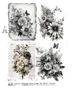 Hârtie de orez - Flowers sepia - A4