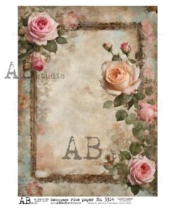 Hârtie de orez – Frame with Roses – A4