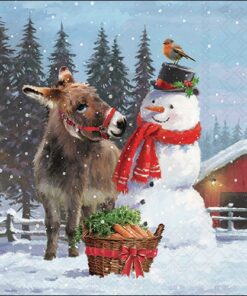 Șervețel - Donkey with Snowman - 33x33 cm