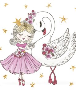 Șervețel - Pink Ballerina with Swan - 33x33 cm