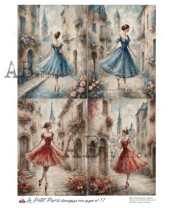 Hârtie de orez - Balet in Paris blue & red- A4
