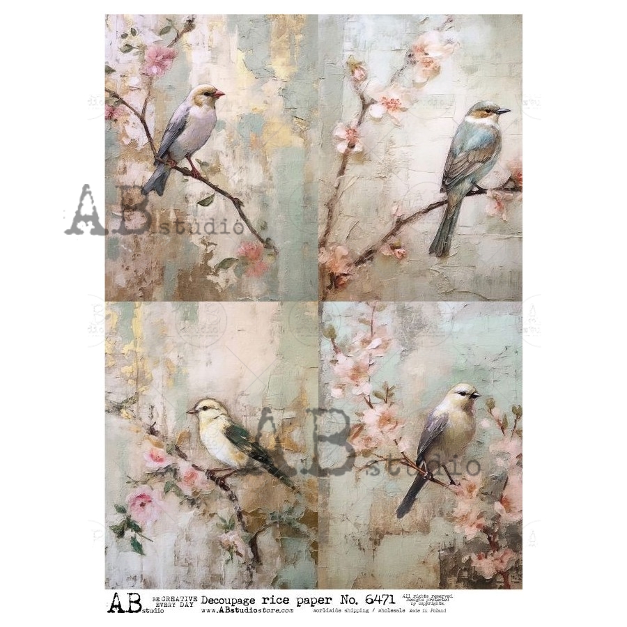 Hârtie de orez - Birds in Spring - A4 1 Hârtie de orez - Birds in Spring - A4