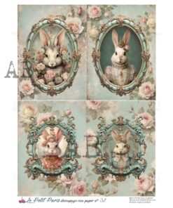 Hârtie de orez - Bunnies in the Frames - A4