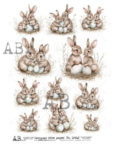 Hârtie de orez - Bunnies with Easter Eggs - A4