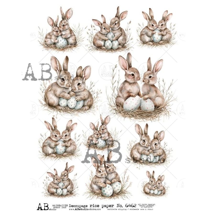 Hârtie de orez - Bunnies with Easter Eggs - A4 1 Hârtie de orez - Bunnies with Easter Eggs - A4
