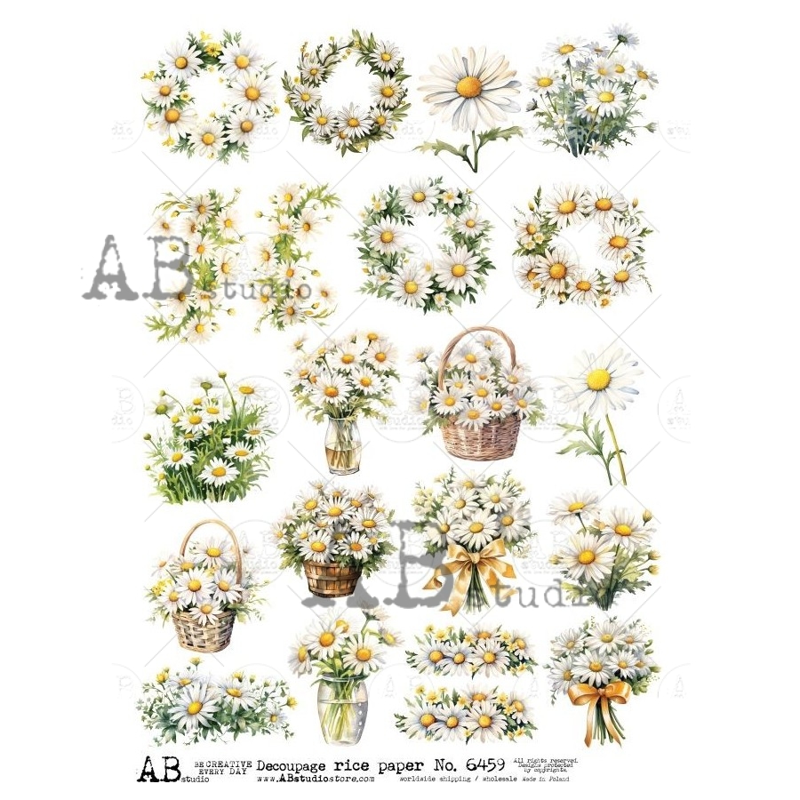Hârtie de orez - Daisies - A4 1 Hârtie de orez - Daisies - A4