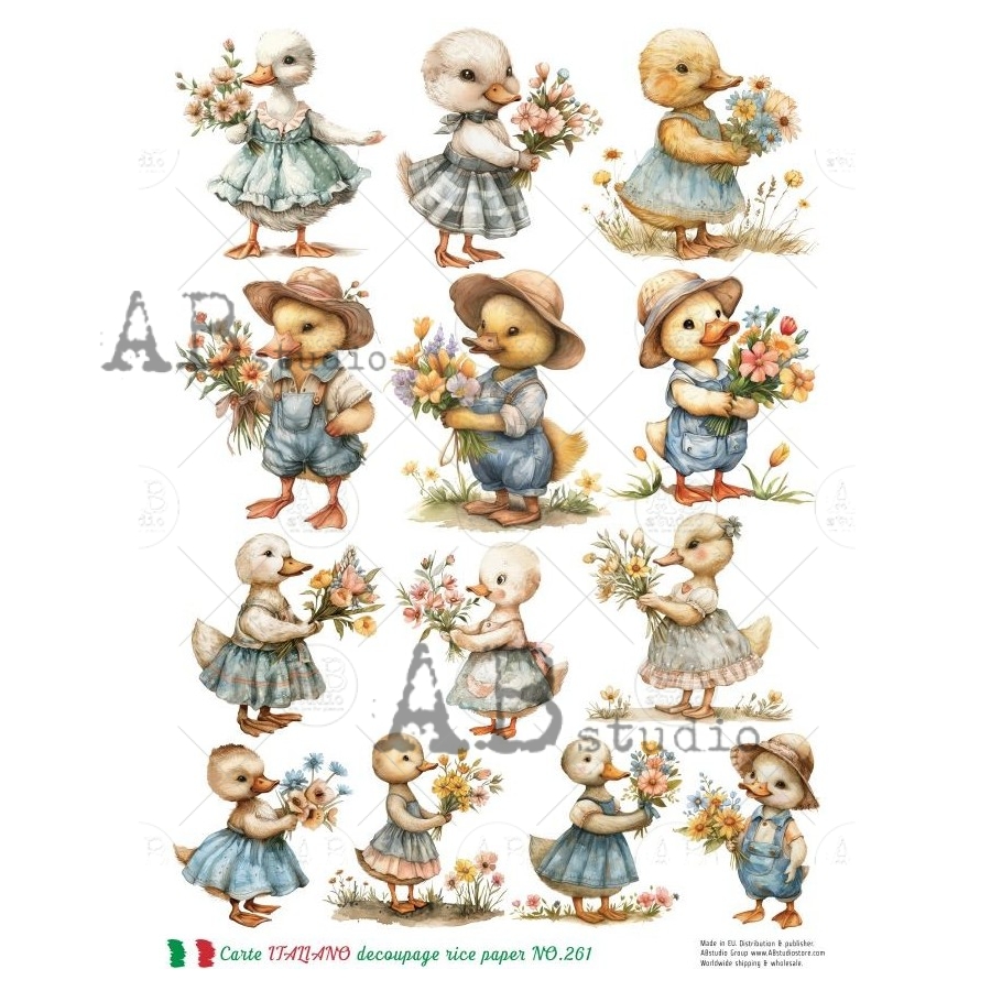 Hârtie de orez - Duckling with Flowers - A4 1 Hârtie de orez - Duckling with Flowers - A4