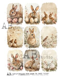 Hârtie de orez - Easter with Rabbits and Birds - A4
