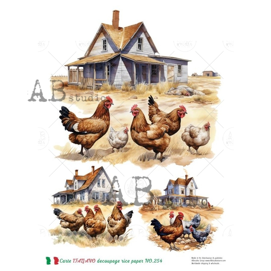 Hârtie de orez - Farm Chickens 2 - A4 1 Hârtie de orez - Farm Chickens 2 - A4